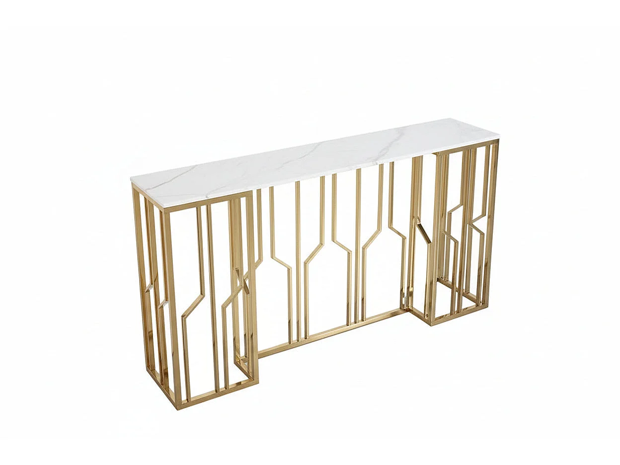 Console effet marbre blanc structure métal dore 120x40x78 cm PORTOFINO