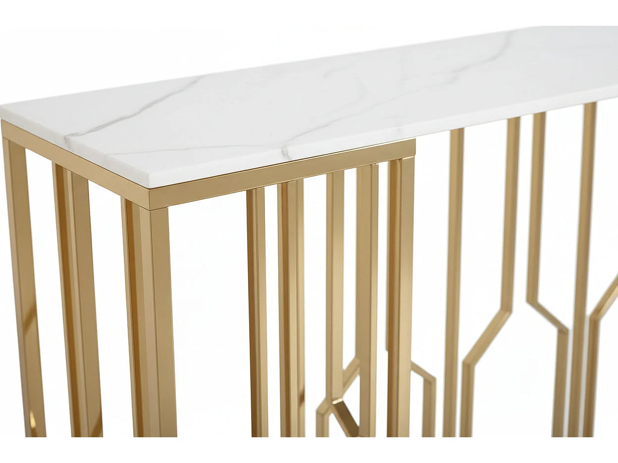 Console effet marbre blanc structure métal dore 120x40x78 cm PORTOFINO