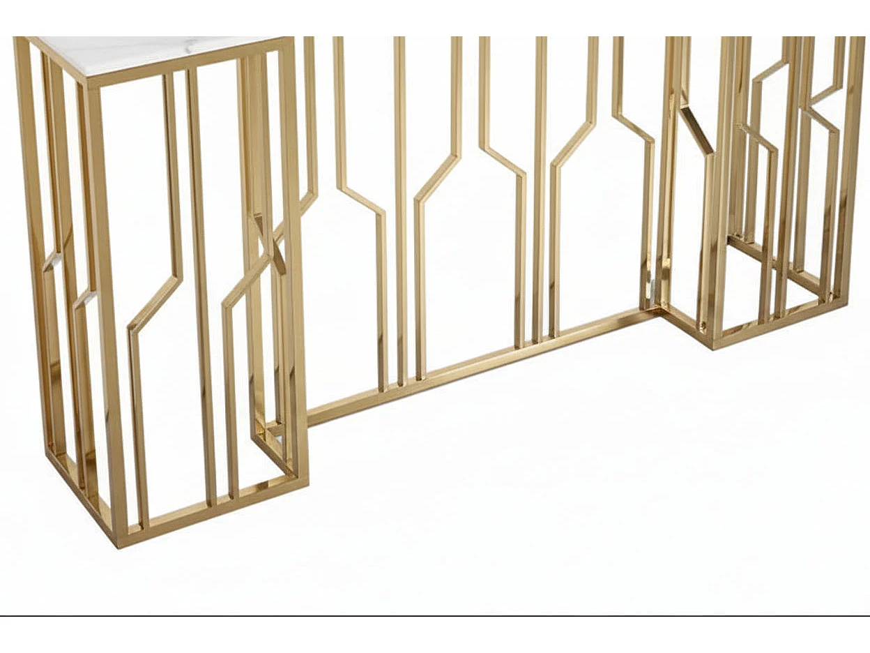 Console effet marbre blanc structure métal dore 120x40x78 cm PORTOFINO
