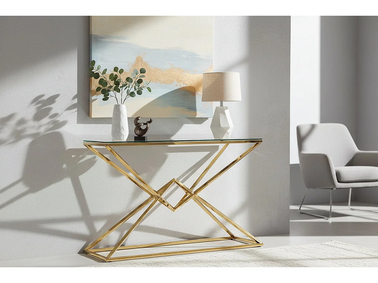 Console gold verre trempé transparent 120x40x78 cm PYRAMID