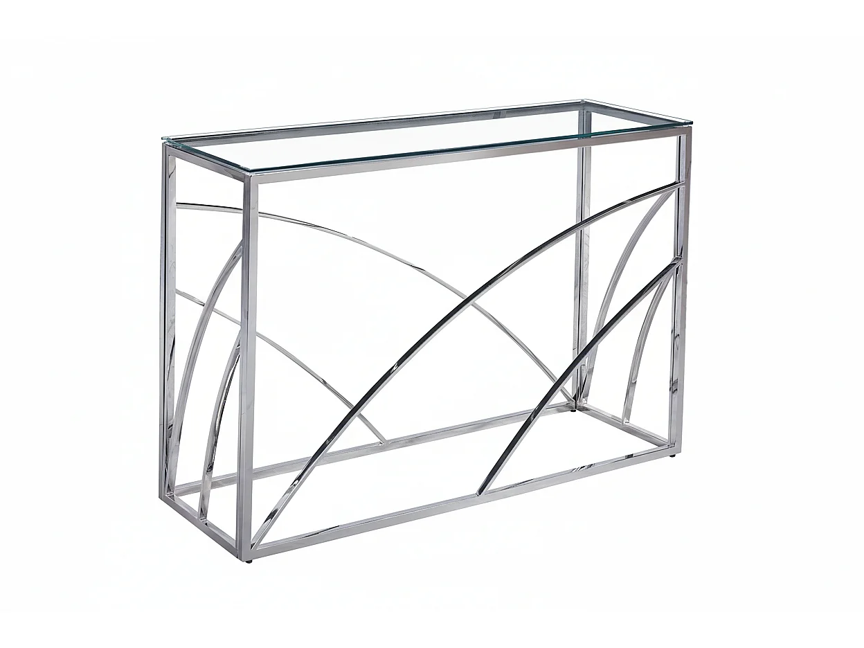 Console métal chrome plateau verre transparent 120x40x78 cm CALVIN