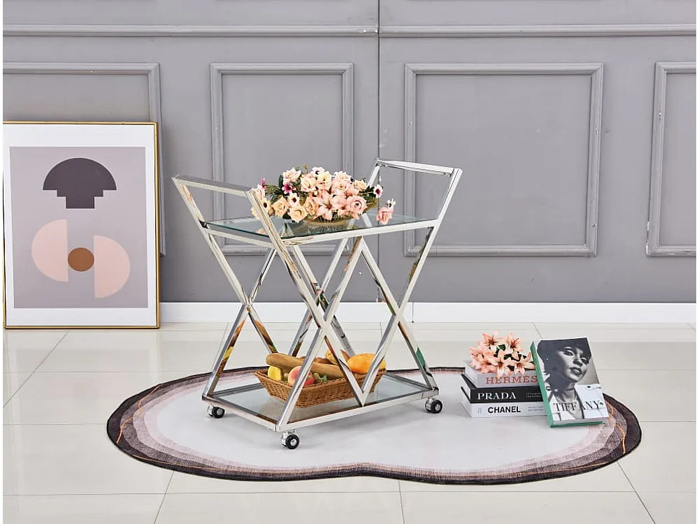 Chariot TRIANGLE Chrome & Verre Transparent – 60x40x75 cm