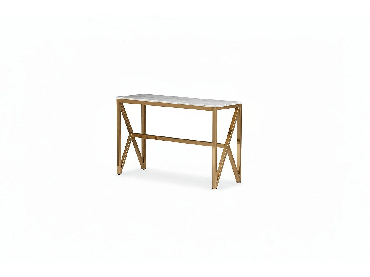 Console métal gold plateau en verre effet marbré blanc 120x40x78 cm MAJESTIQUE
