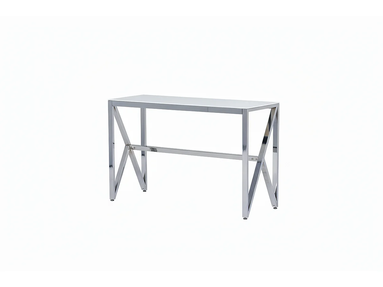 Console métal chrome lignes cintrées plateau effet marbre 120cm MAJESTIQUE