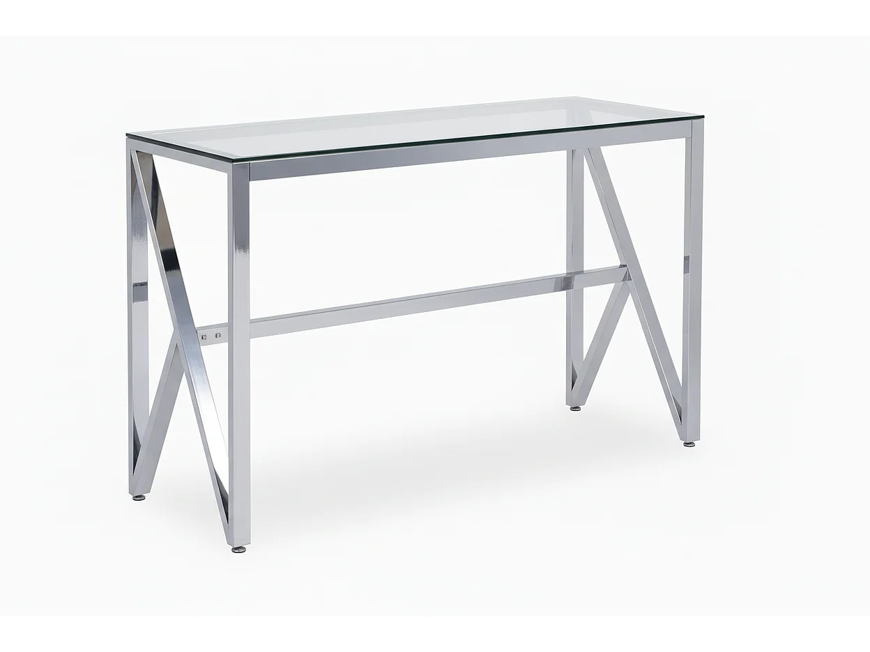Console métal chrome lignes cintrées plateau effet marbre 120cm MAJESTIQUE