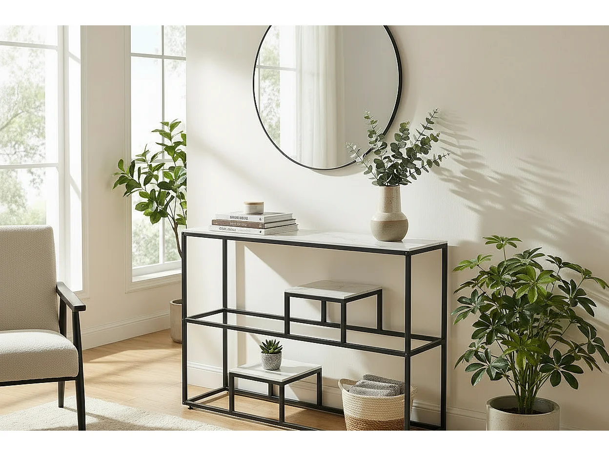 Console métal plateau effet marbre blanc 120 cm ROMY