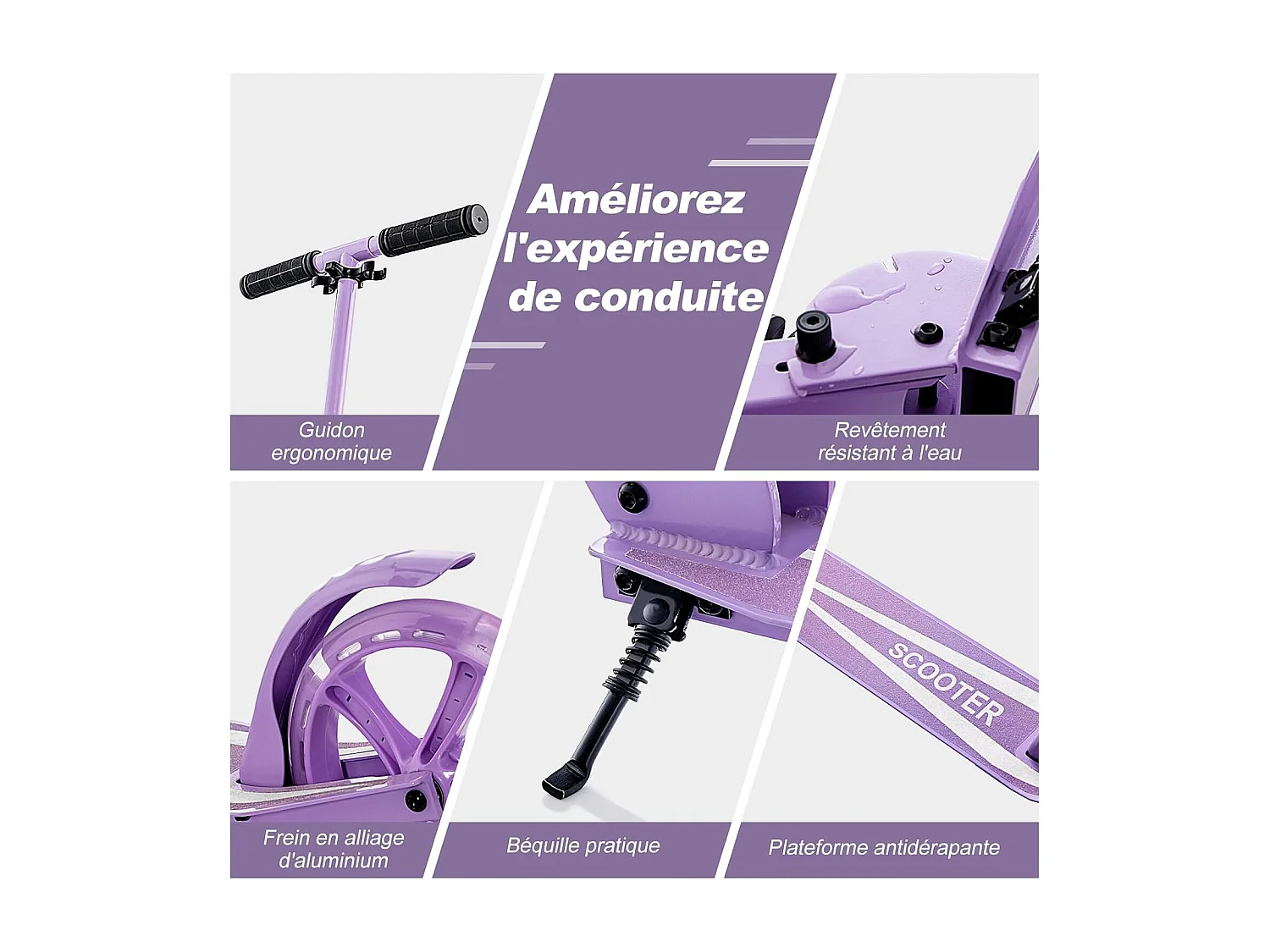 Trottinette Enfant Pliable avec 2 Roues Clignotantes & Guidon Réglable Charge 110kg