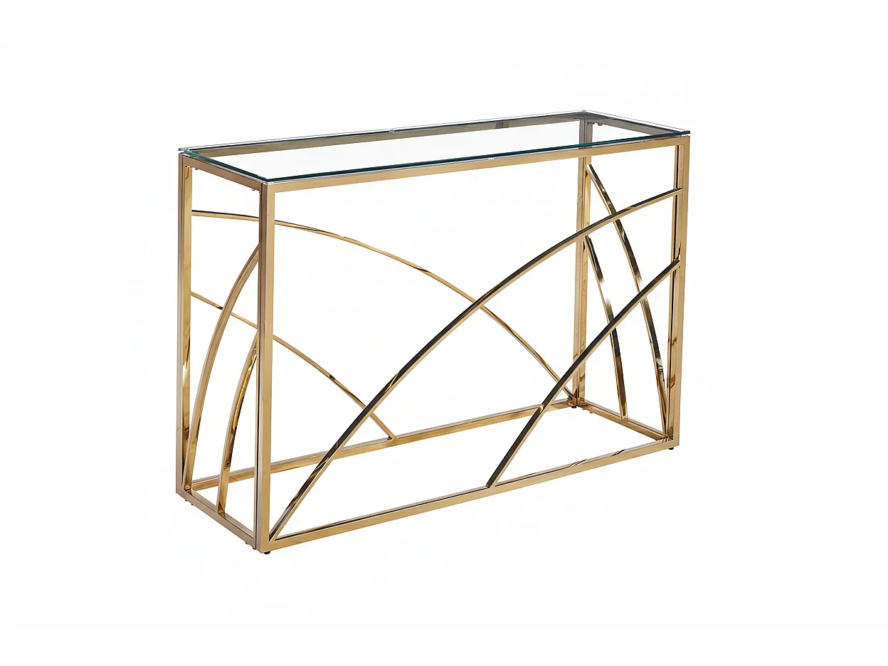 Console métal gold plateau verre transparent 120x40x78 cm - CALVIN