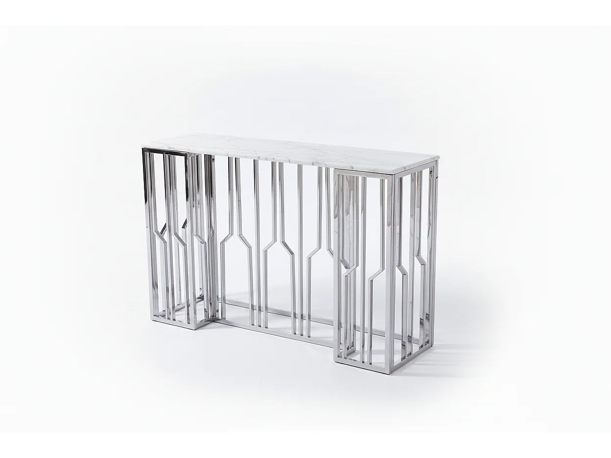 Console effet marbre blanc structure métal chrome 120x40x78 cm PORTOFINO