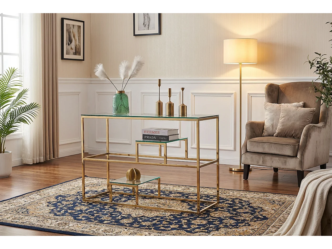 Console métal gold plateau transparent 120x40x78 cm ROMY