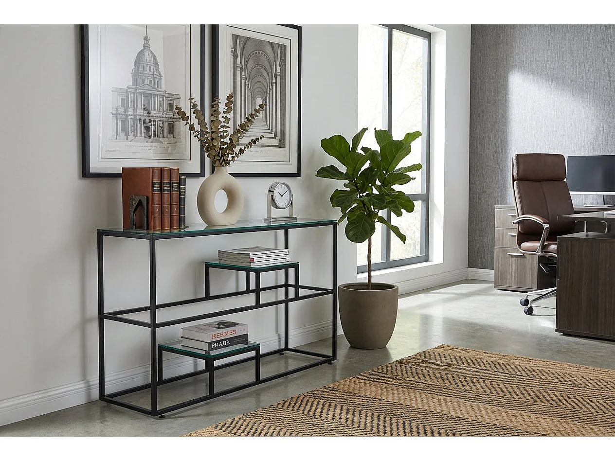 Console métal plateau transparent 120x40x78 cm ROMY