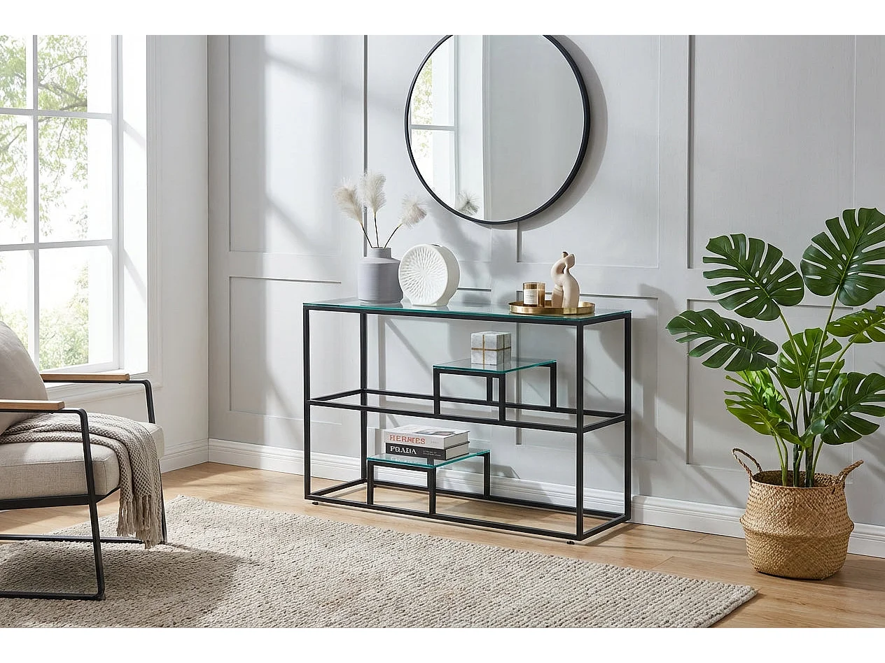 Console métal plateau transparent 120x40x78 cm ROMY