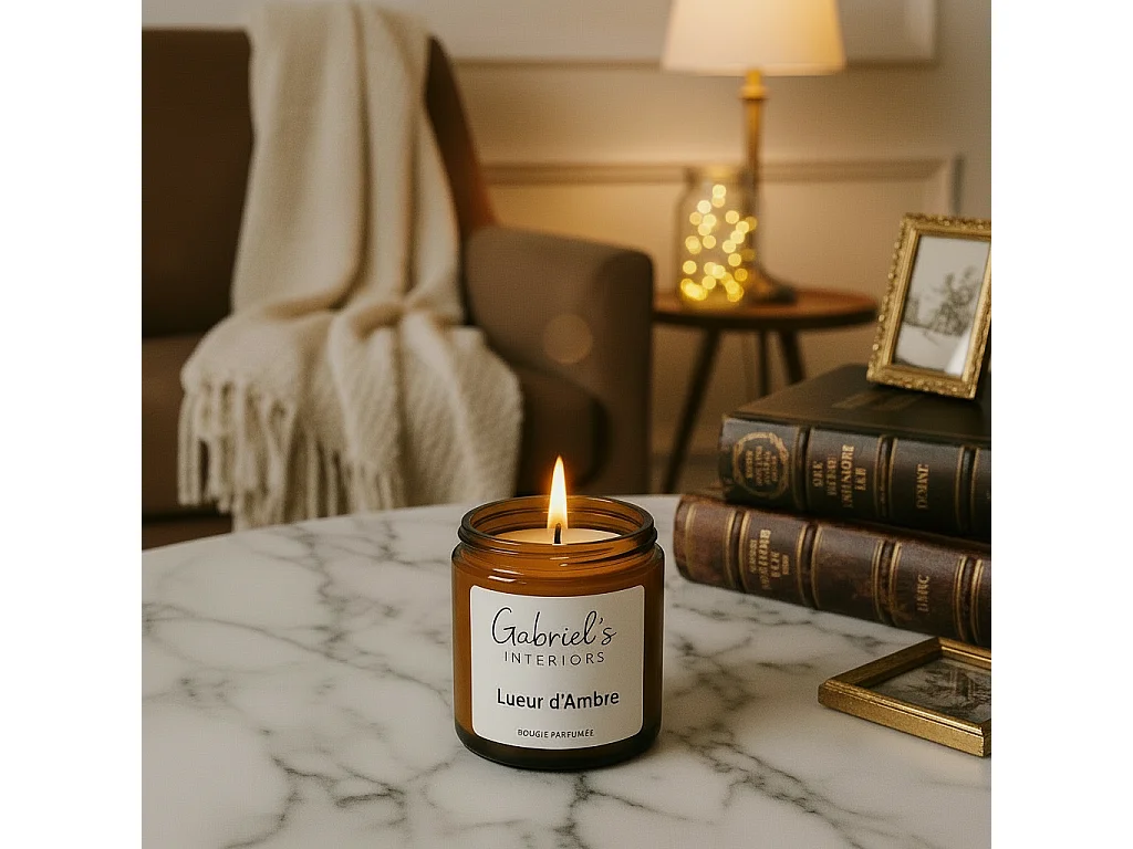 Bougie Parfumée Ambre 200g Cire Soja Artisanale 40h Gabriel's Interiors
