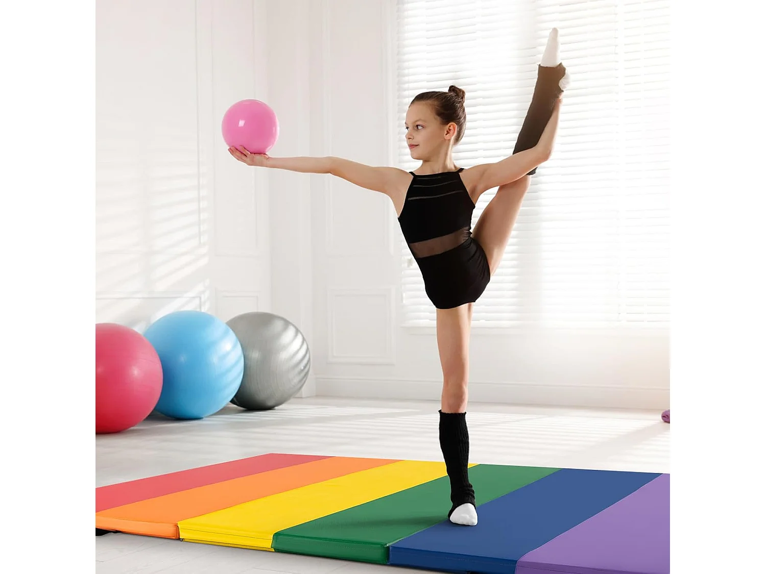 Turnmat, inklapbaar, 180 x 120 cm, zachte vloermat, gymnastiekmat, 5-voudig opvouwbaar, sportmat, fitnessmat, thuis, voor kinderen en volwassenen, 180 x 120 x 4 cm