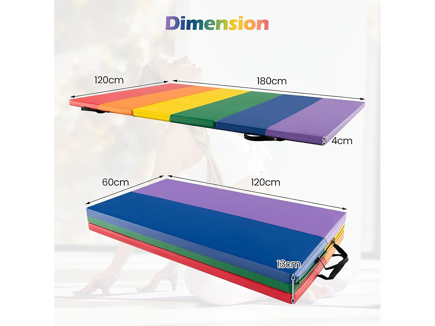 Turnmat, inklapbaar, 180 x 120 cm, zachte vloermat, gymnastiekmat, 5-voudig opvouwbaar, sportmat, fitnessmat, thuis, voor kinderen en volwassenen, 180 x 120 x 4 cm