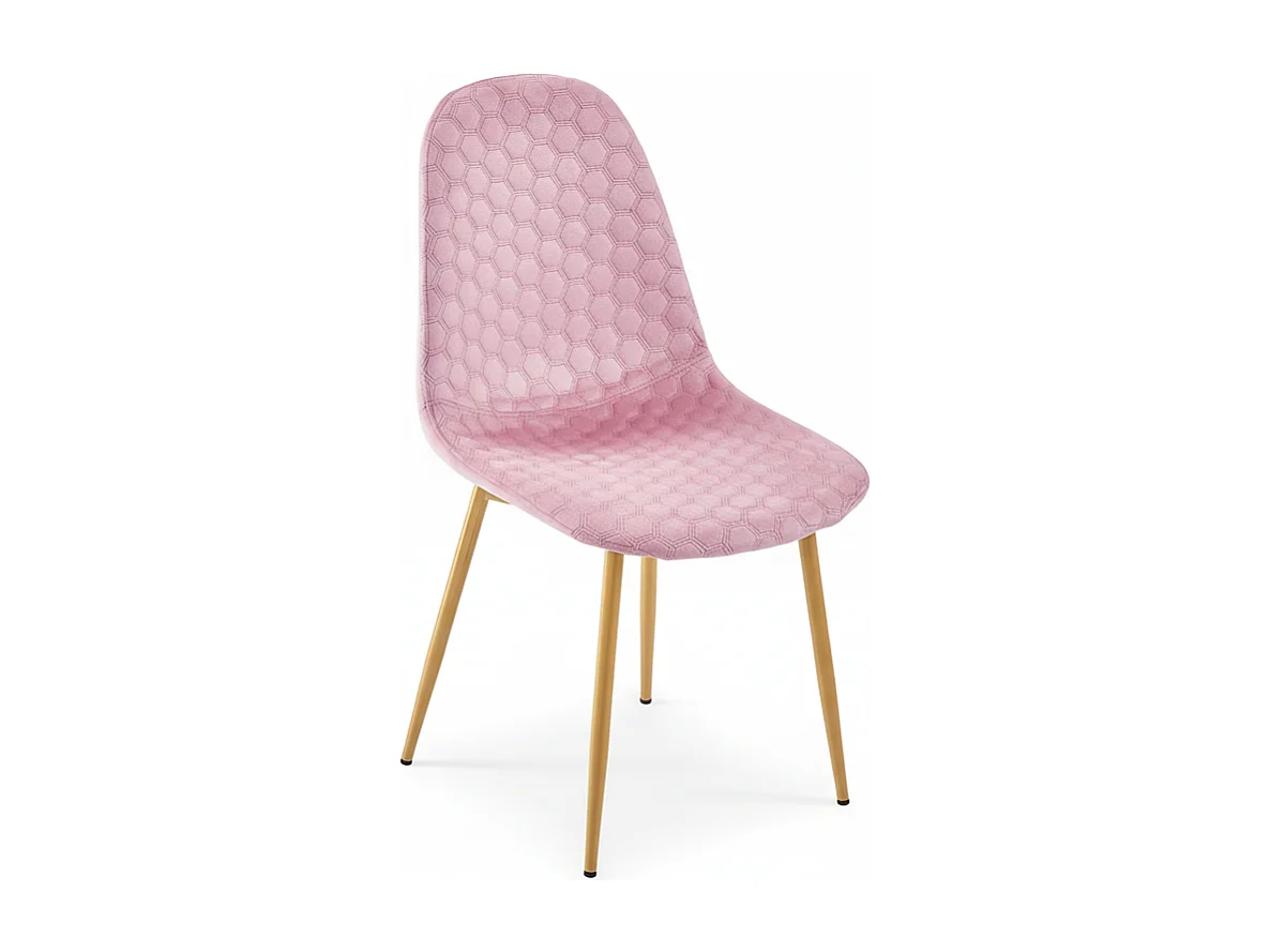 Lot 4 Chaises Salle à Manger Scandinaves Abeille Velours Rose Pieds Gold