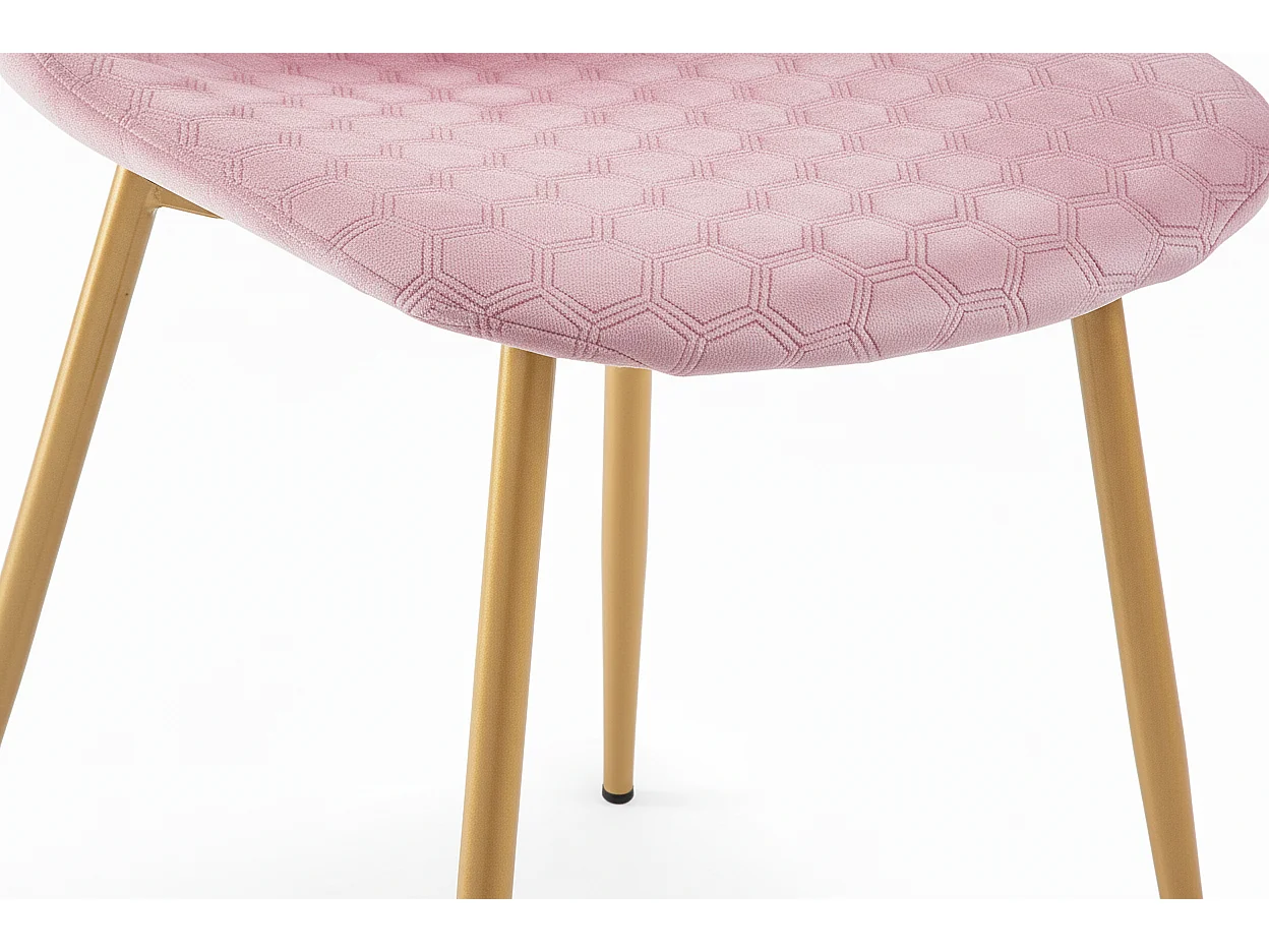 Lot 4 Chaises Salle à Manger Scandinaves Abeille Velours Rose Pieds Gold