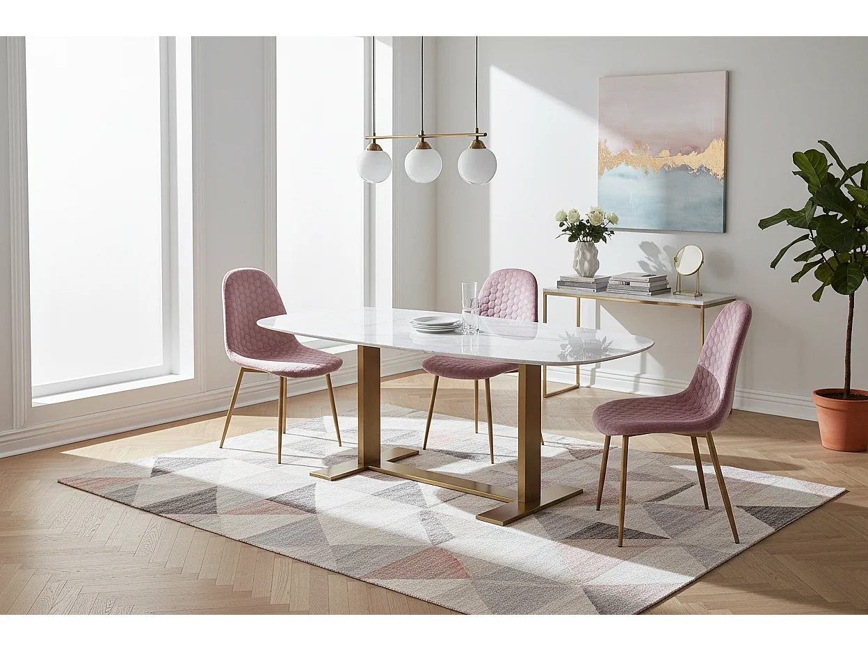 Lot 4 Chaises Salle à Manger Scandinaves Abeille Velours Rose Pieds Gold
