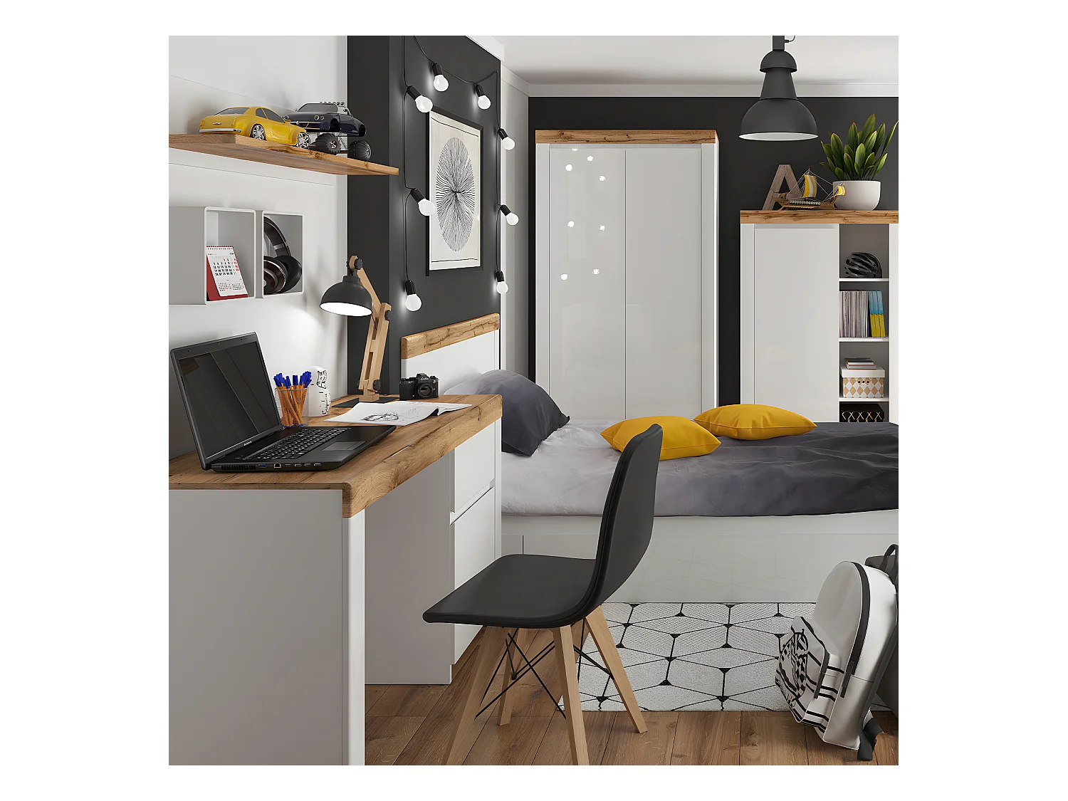 Scrivania 1 anta 1 cassetto Hella bianco e marrone 82cm