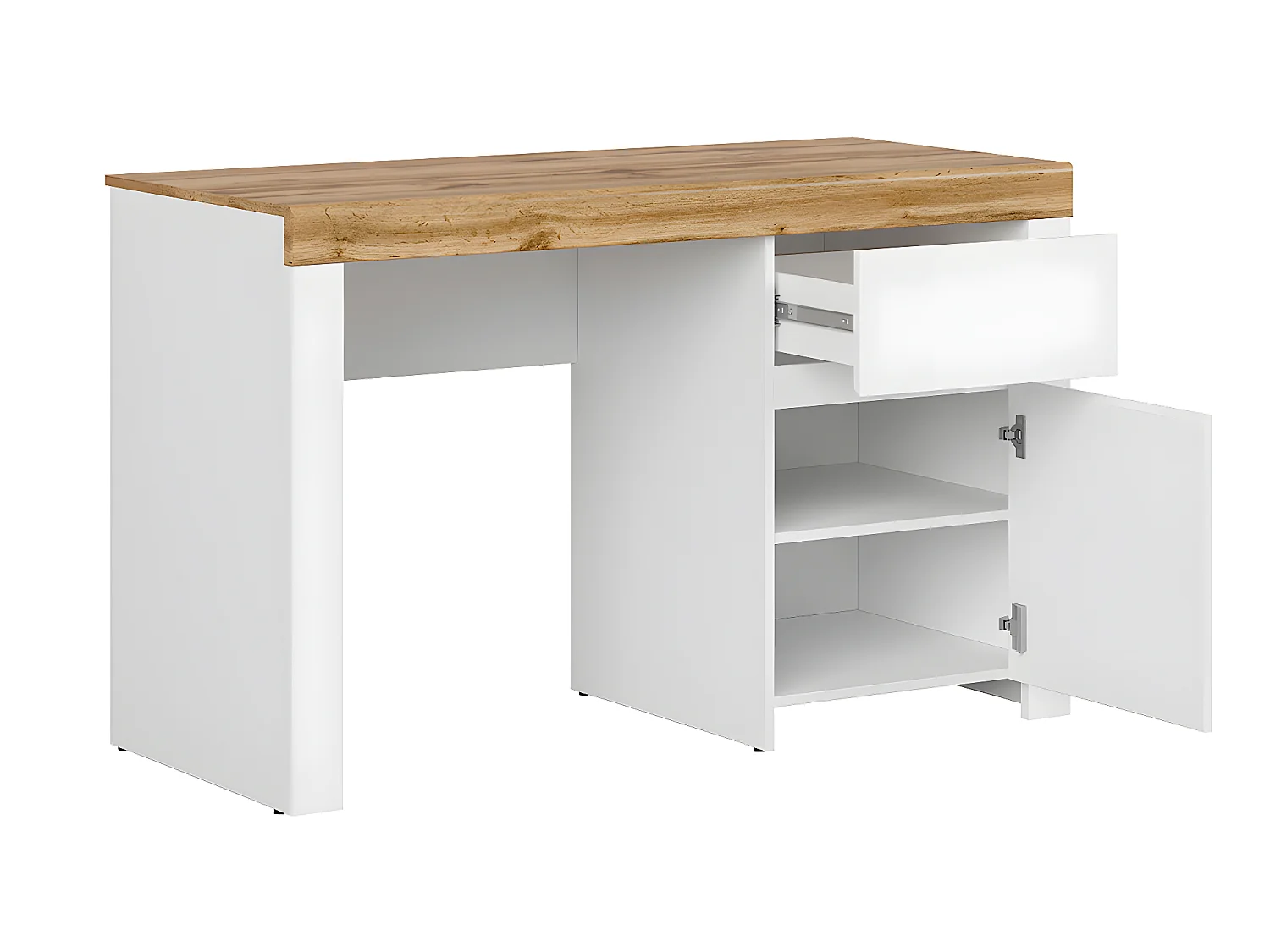 Bureau 1 porte 1 tiroir Hella Blanc et Bois