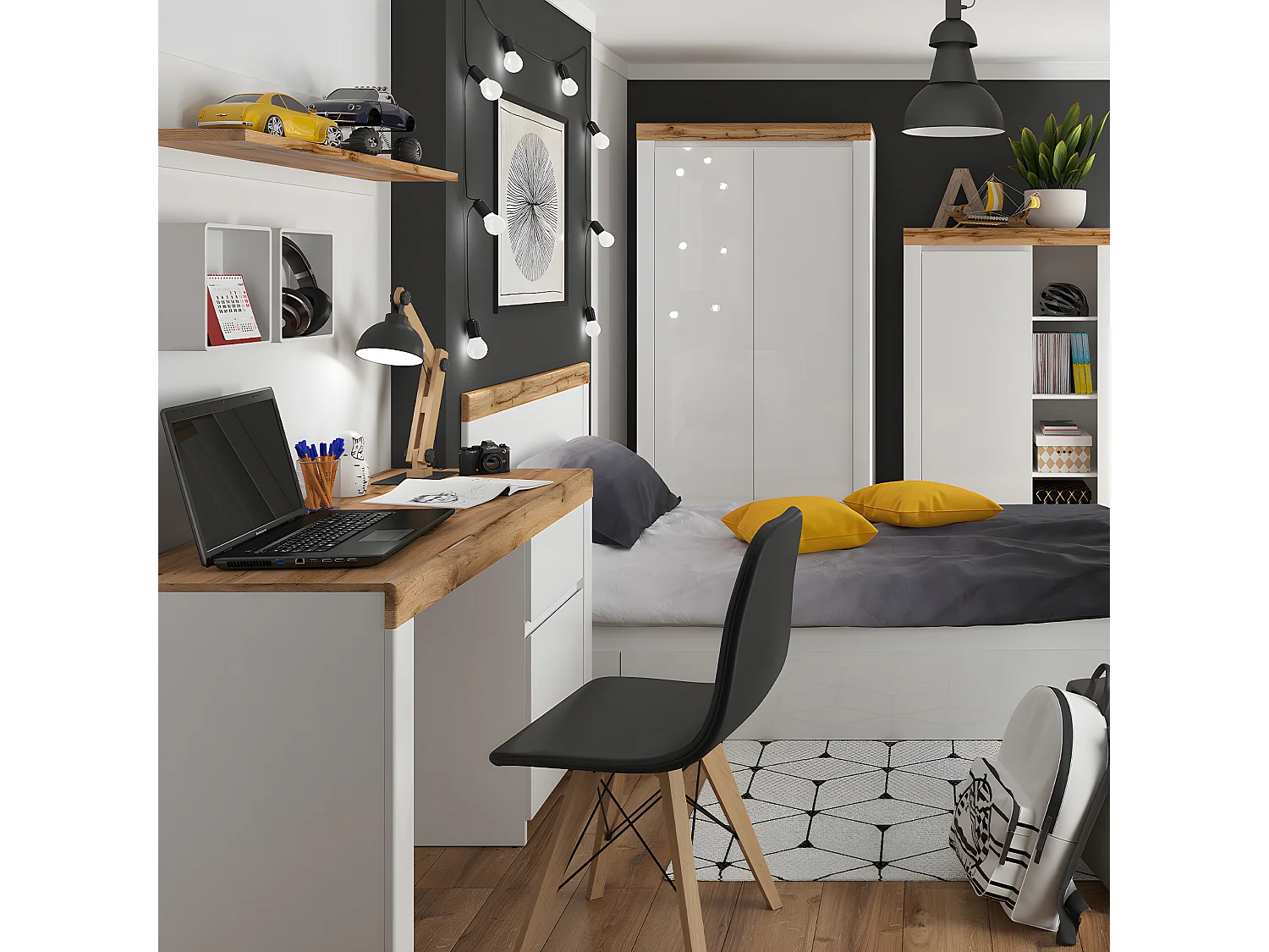 Bureau 1 porte 1 tiroir Hella Blanc et Bois