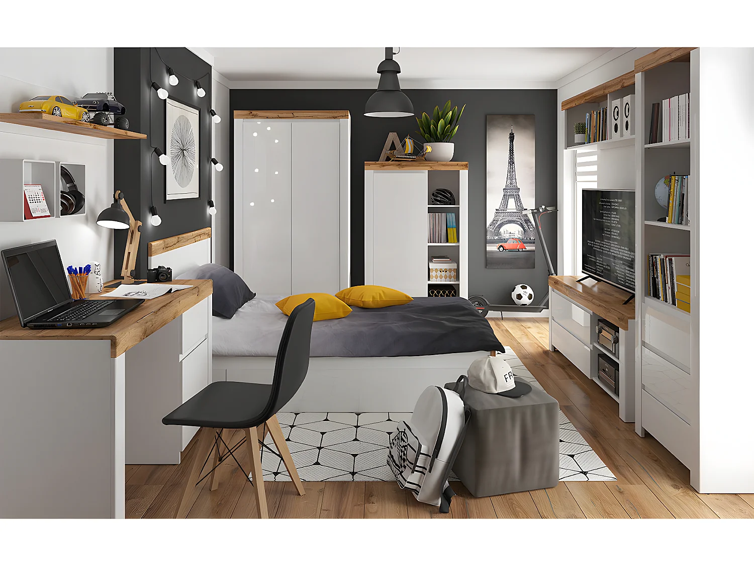 Bureau 1 porte 1 tiroir Hella Blanc et Bois