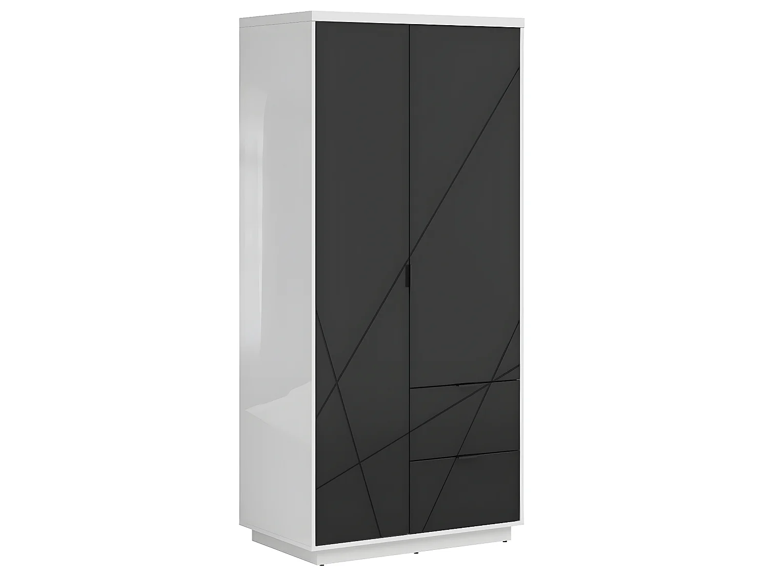 Armoire 2 portes 2 tiroirs Sven Noir et Blanc