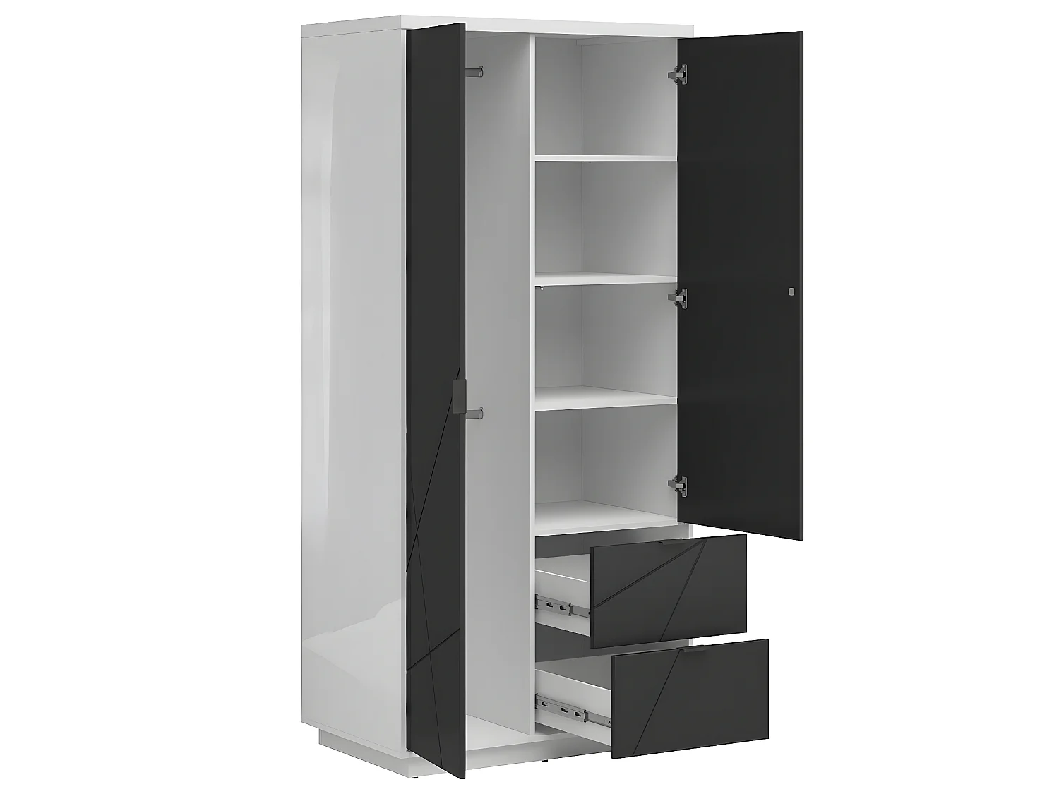 Armoire 2 portes 2 tiroirs Sven Noir et Blanc