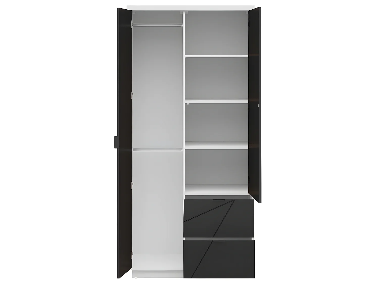 Armoire 2 portes 2 tiroirs Sven Noir et Blanc