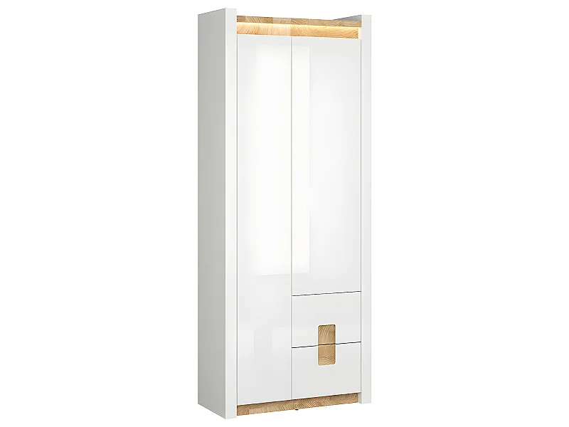 Armoire 2 portes 2 tiroirs avec LED Helios Blanc laqué et Bois