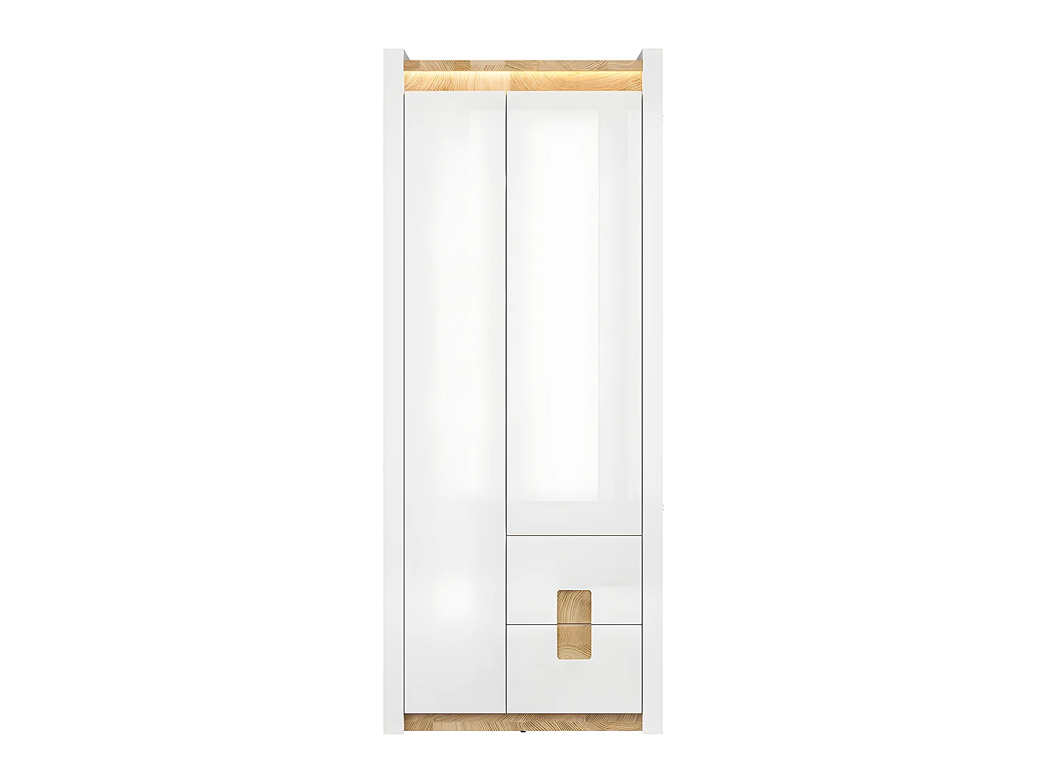 Armoire 2 portes 2 tiroirs avec LED Helios Blanc laqué et Bois
