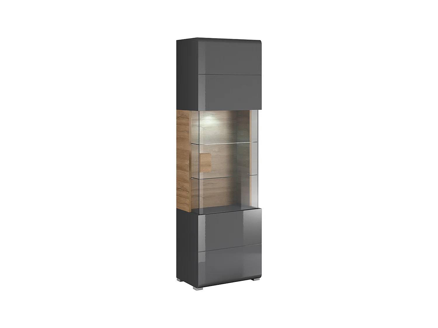 Vitrine 1 porte avec LED Jules Gris et Bois