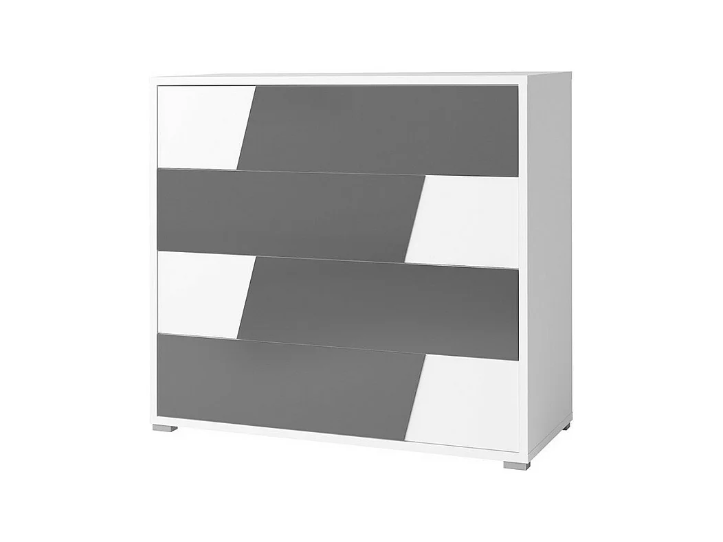 Commode FULMO 4 tiroirs - Coloris blanc et finitions gris béton - 110 cm