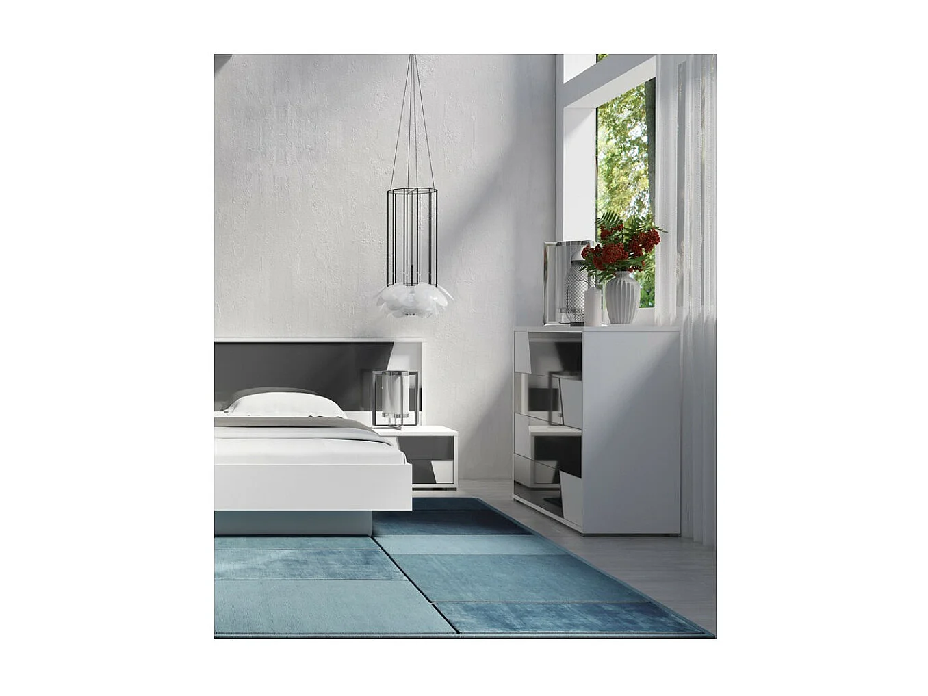 Commode FULMO 4 tiroirs - Coloris blanc et finitions gris béton - 110 cm