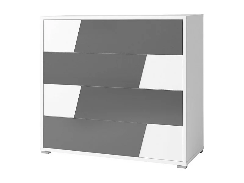Commode FULMO 4 tiroirs - Coloris blanc et finitions gris béton - 110 cm