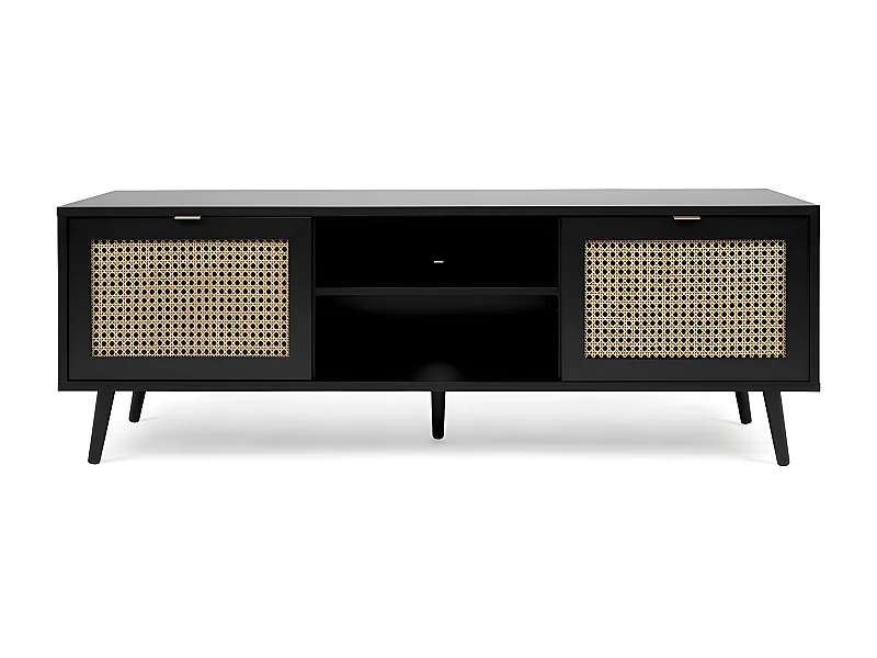 Mobile TV a 2 ante 2 sportelli stampa impagliatura e nero - L70 cm