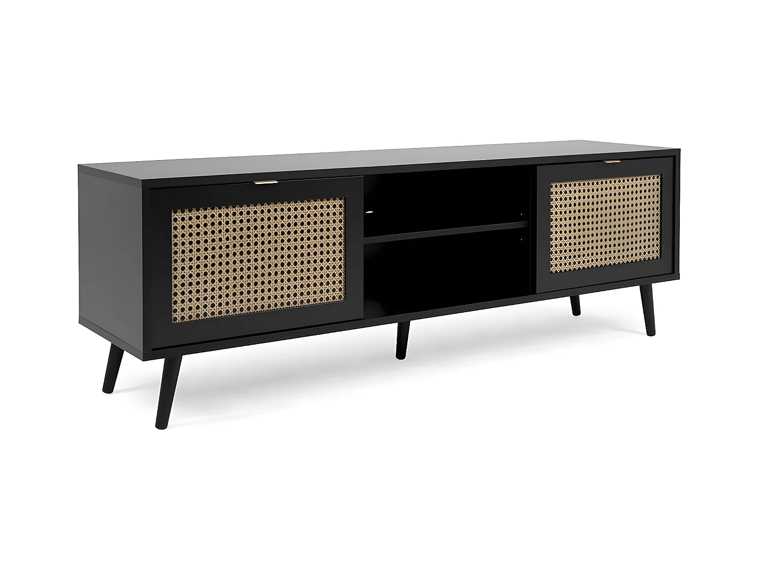 Mobile TV a 2 ante 2 sportelli stampa impagliatura e nero - L70 cm