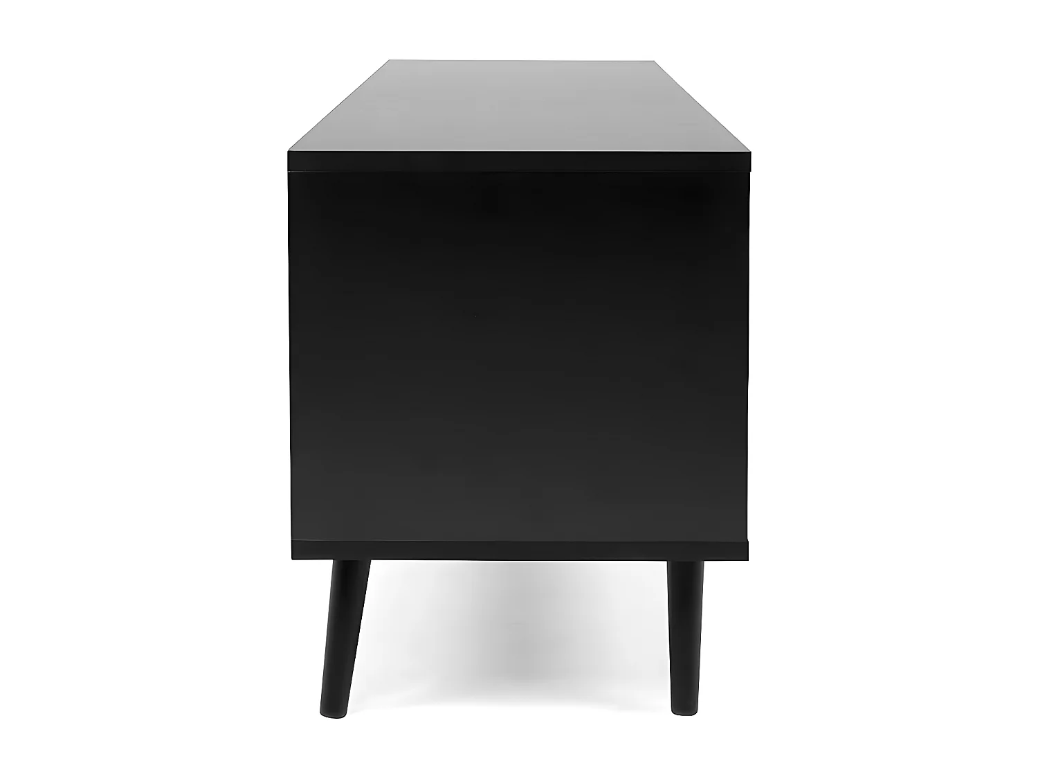 TV-meubel met 2 deuren, 2 neerklapbare fronten, rotanprint en zwart - Villa - L150 x H52 x D40 cm