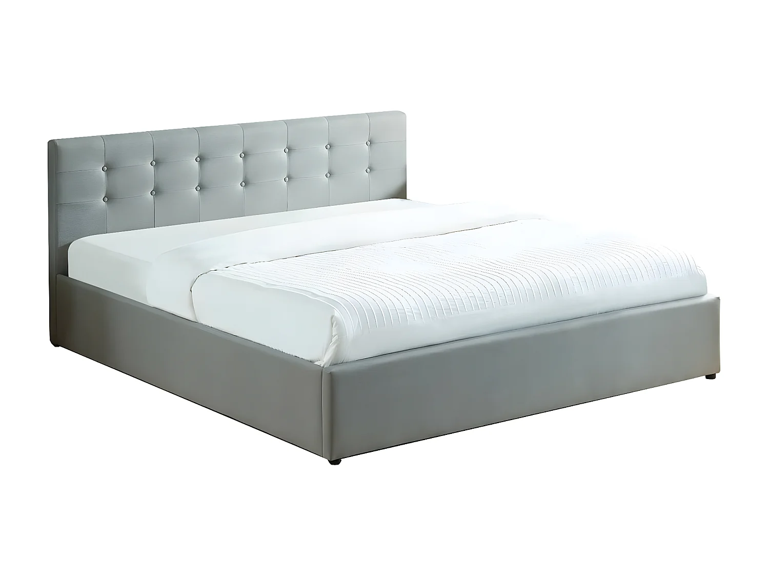 Lit coffre 180x200 en tissu gris clair avec tête de lit et sommier à lattes - Tina