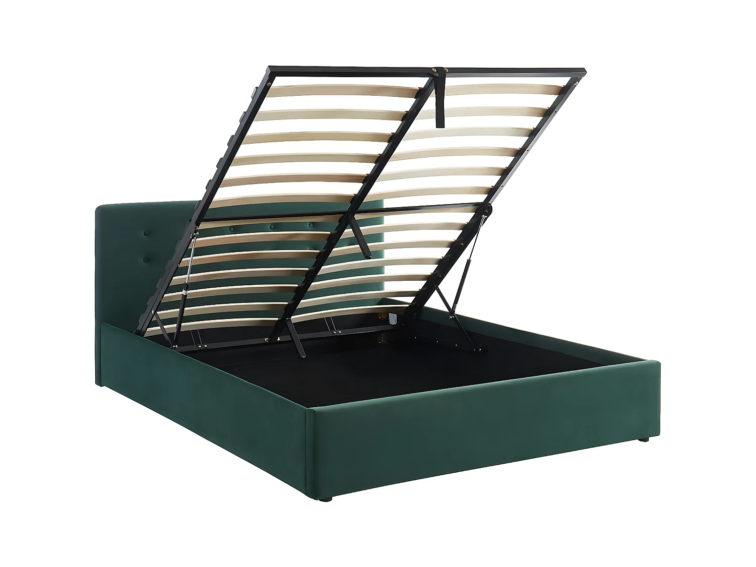 Lit coffre 160x200 en velours vert avec tête de lit et sommier à lattes - Tina