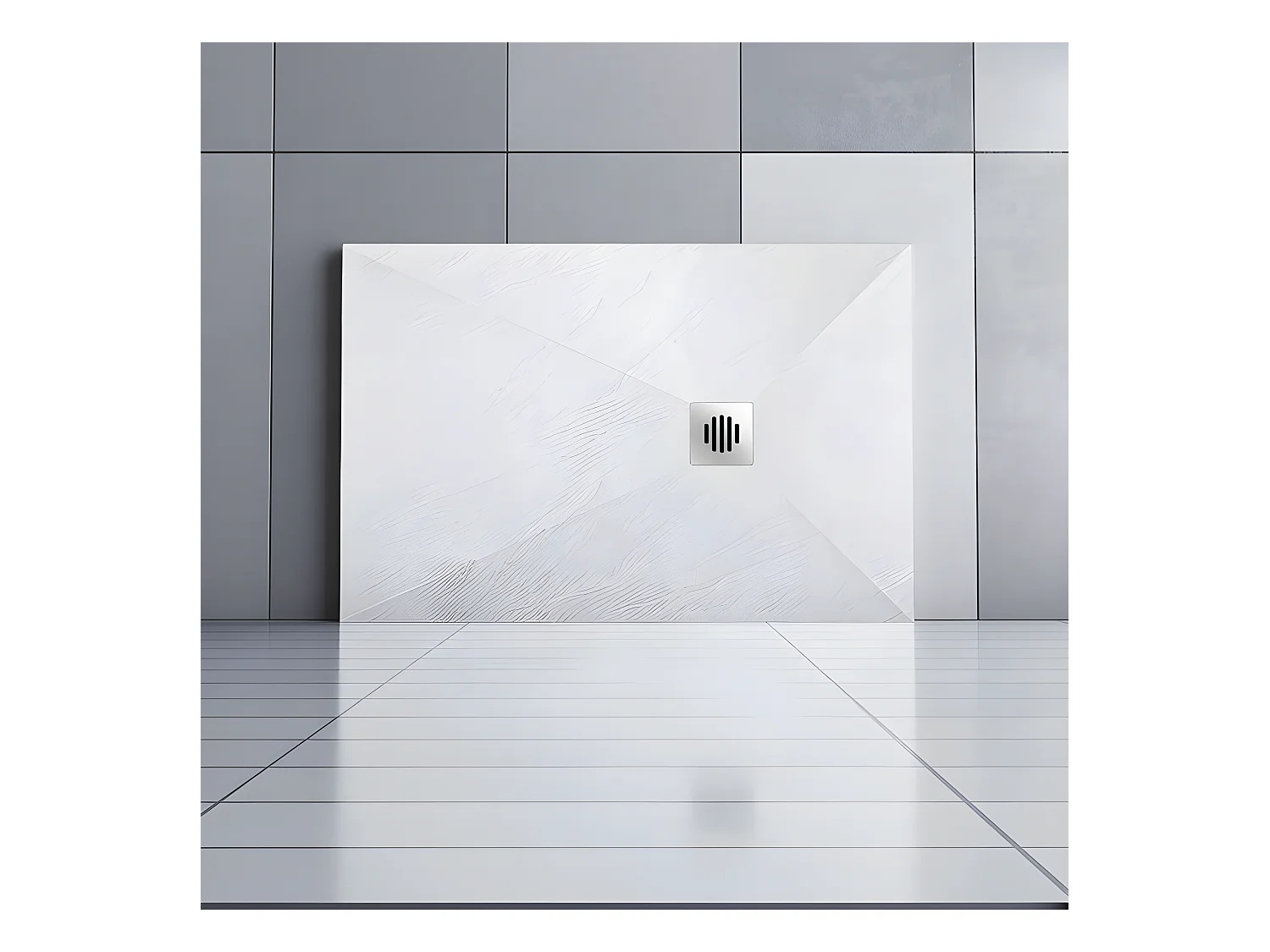 Receveur de douche 140x80cm avec une grille en Inox, bac à douche rectangulaire, Extra-plat, blanc, anti-dérapant