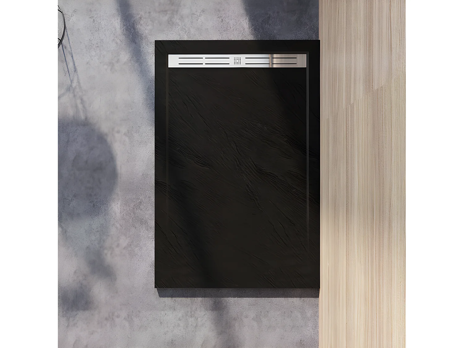 Receveur de douche 160x80cm Extra-plat bac à douche noir, avec grille en inox et bonde de série
