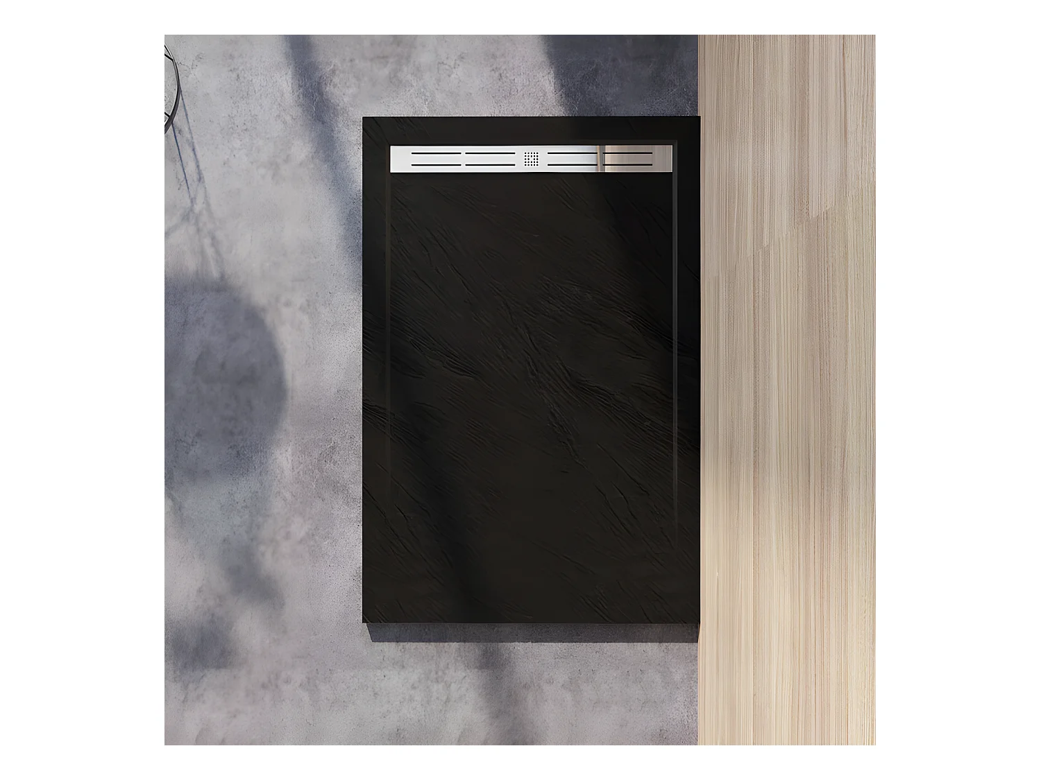 Receveur de douche 120x90cm Extra-plat bac à douche noir, avec grille en inox et bonde de série