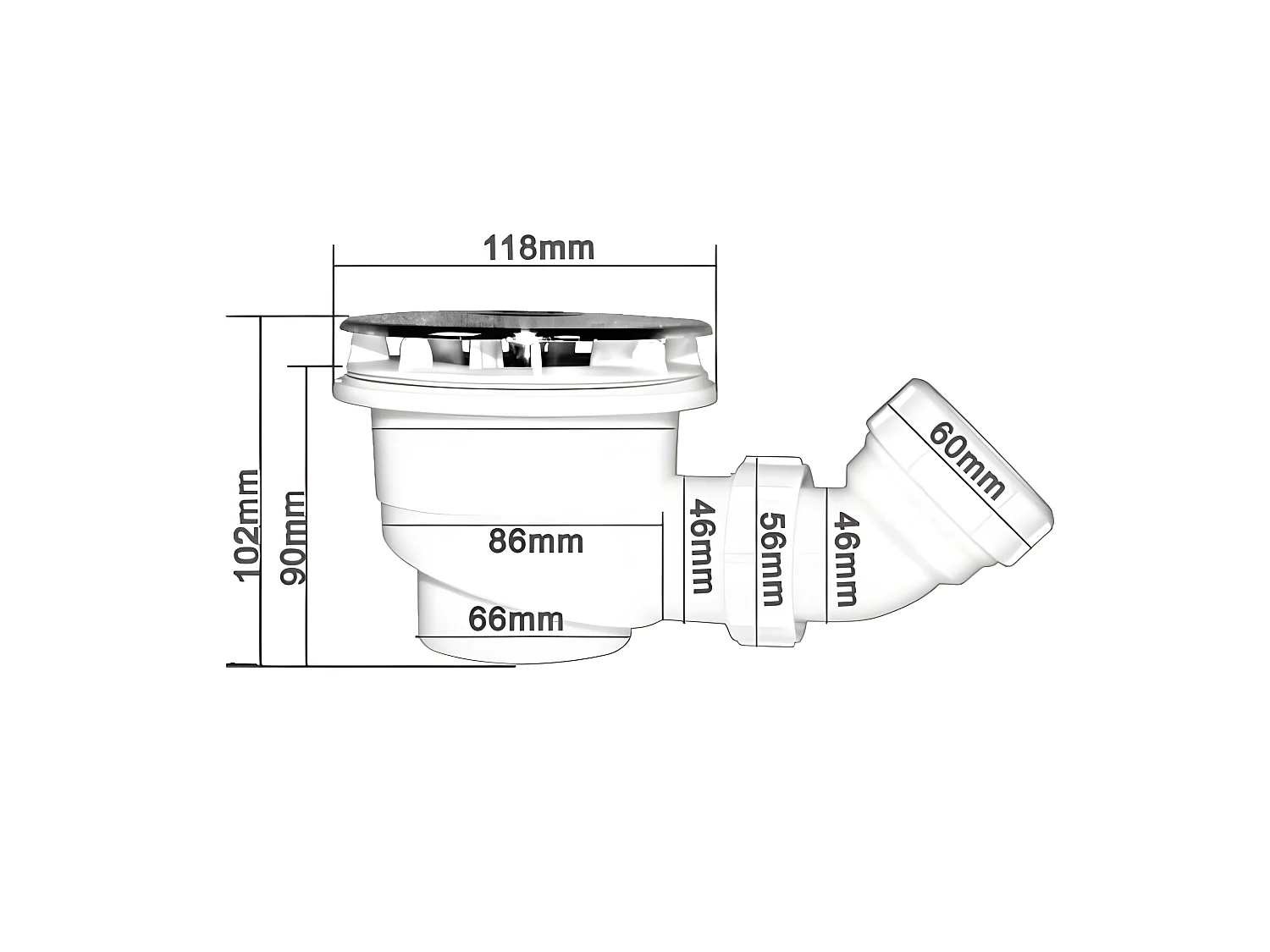 Bonde de receveur avec siphon 90cm pour receveur de douche, bonde de douche haut débit extra-plat couverture chromé, diamètre 90mm