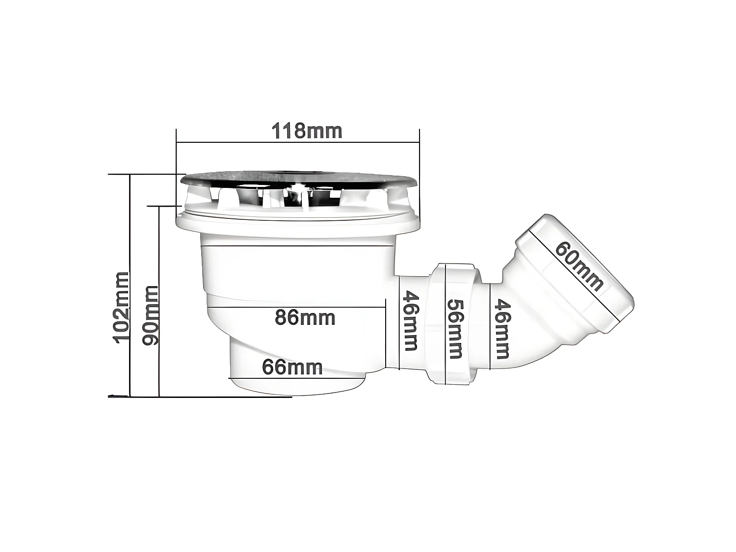 Bonde de receveur avec siphon 90cm pour receveur de douche, bonde de douche haut débit extra-plat couverture chromé, diamètre 90mm