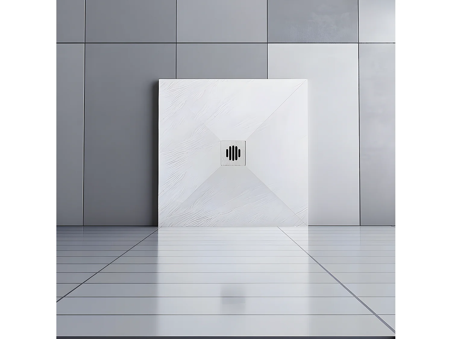 Receveur de douche 80x80cm avec une grille en ABS, bac à douche carré, Extra-plat, blanc, anti-dérapant