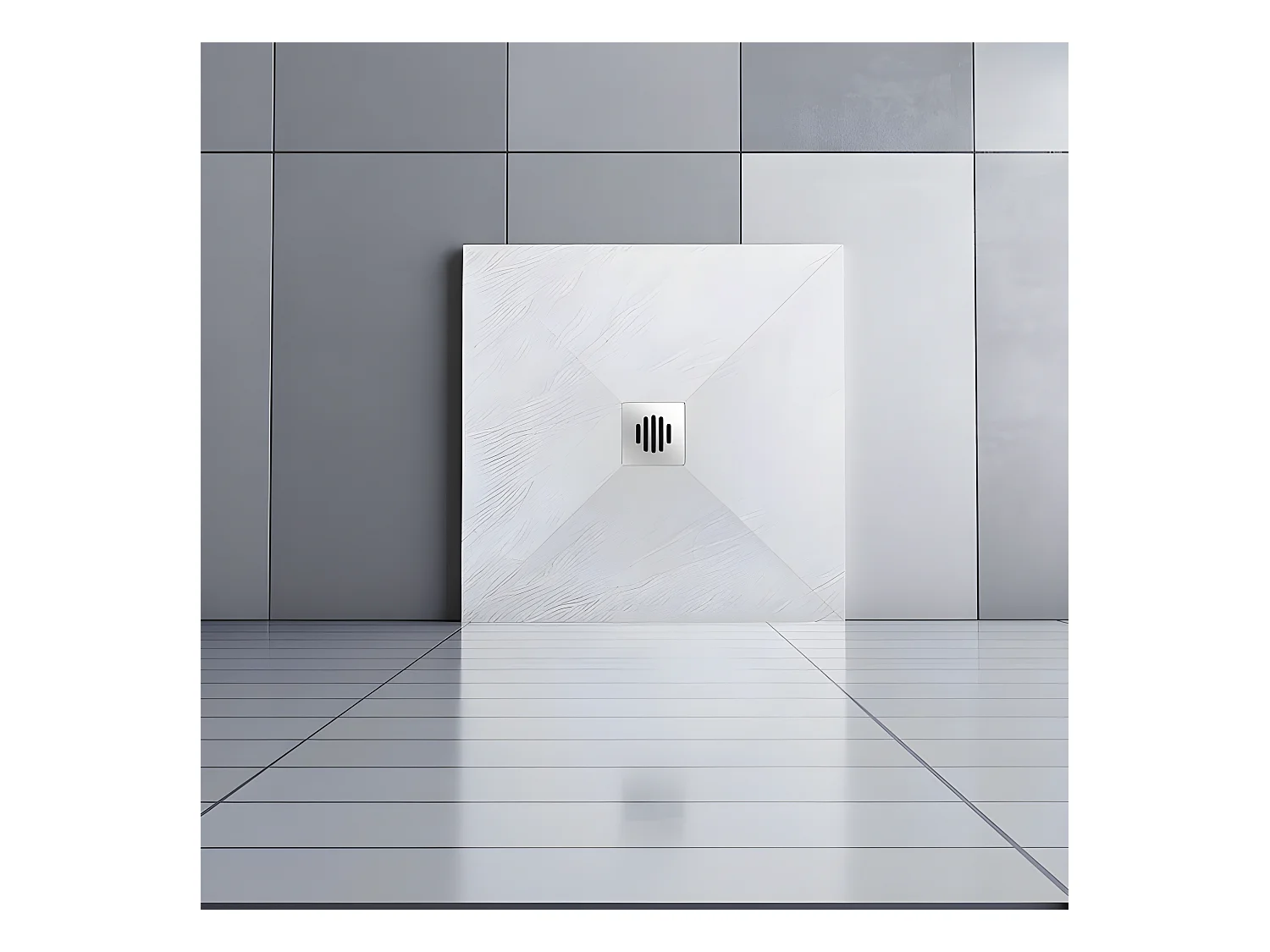 Receveur de douche 80x80cm avec une grille en Inox, bac à douche carré, Extra-plat, blanc, anti-dérapant