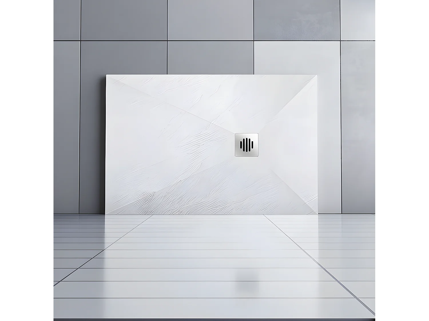 Receveur de douche 100x80cm avec une grille en Inox, bac à douche rectangulaire, Extra-plat, blanc, anti-dérapant
