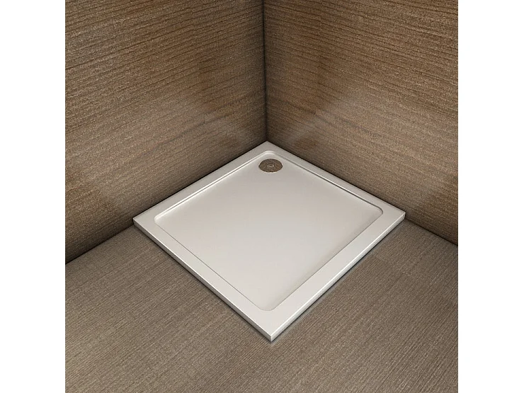 Receveur de douche blanc 100x100x3cm carré, Extra-plat, gel coat, bac à douche anti-dérapant Modèle Classique