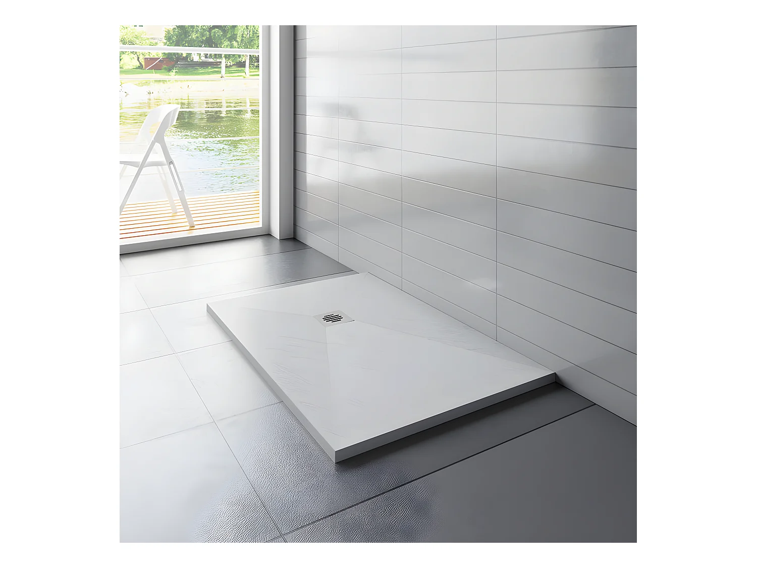 Receveur de douche 120x80cm avec une grille en ABS, bac à douche rectangulaire, Extra-plat, blanc, anti-dérapant